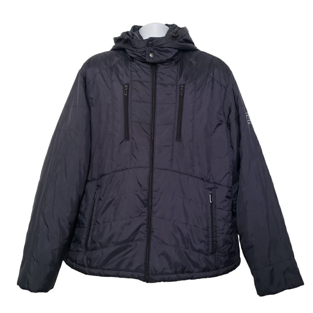 Tumi Tech Puffer Coat Quilted Hooded Polyester Pockets Black Mens XL